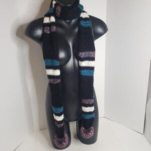 Vintage ROXY Womens Juniors Long Kint Scarf Metallic Pom Pom  Multicoloor Rare